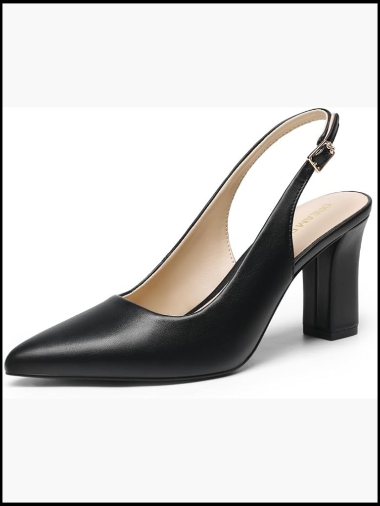 Chunky Block Heel Pumps Slingback Pointed Toe Office Business Work Shoes